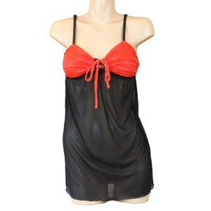 Shirley of Hollywood Black & Red Negligee Ruching Eyelets Adjustable Straps N118